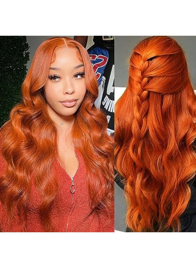 Loyom Ginger Lace Front Wigs Human Hair Colored 13x4 Ginger Orange Body Wave Lace Front Wigs Human Hair Pre Plucked 200 Density Colored Ginger Lace Front Wigs HD Lace Frontal Wig 88J Color 26 Inch - Image 1