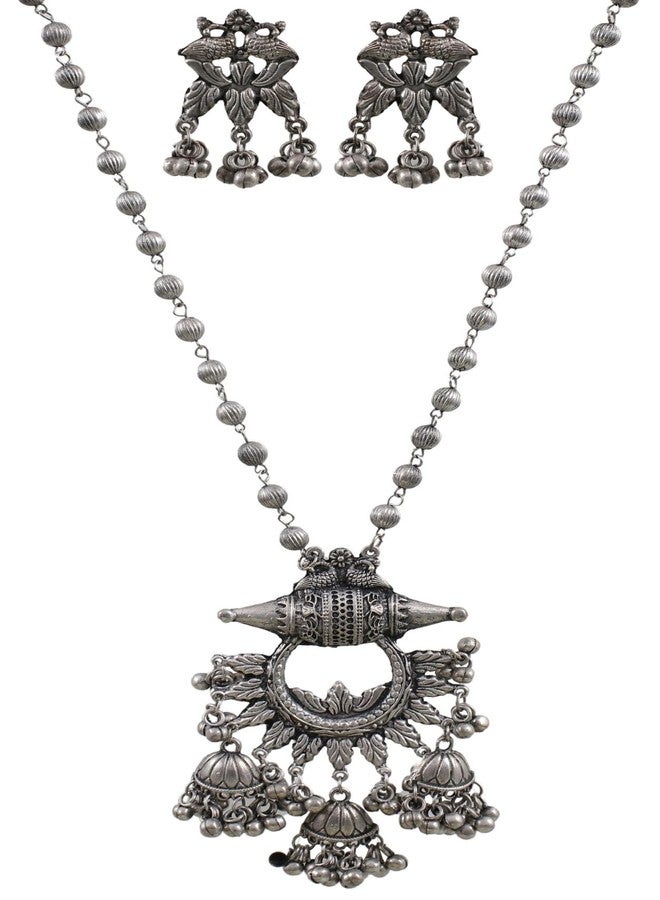 Siddhatva Traditional Oxidised Silver Ethnic Bohemian Fashion Long Pendant Necklace Jewelry Set for Women Girls (silver) - Image 1