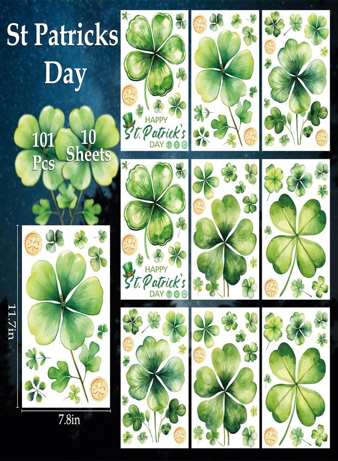 AOWDIAO 10 Sheets Shamrock Window Clings St. Patrick's Day Decorations 101 Pcs Good Luck Shamrock Doubled Sided Window Stickers for Glass - Image 2