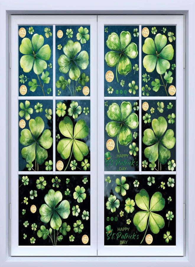 AOWDIAO 10 Sheets Shamrock Window Clings St. Patrick's Day Decorations 101 Pcs Good Luck Shamrock Doubled Sided Window Stickers for Glass - Image 1