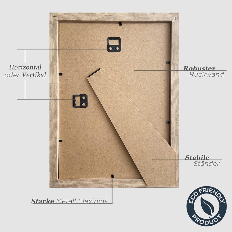 VUVUZULA A4 Picture Frame, Set of 3, Natural Wood Matt, Acrylic Glass Photo Frame, MDF Frame with Stand and Wall Mount, 21 x 30 cm, Set of 3 - Image 3