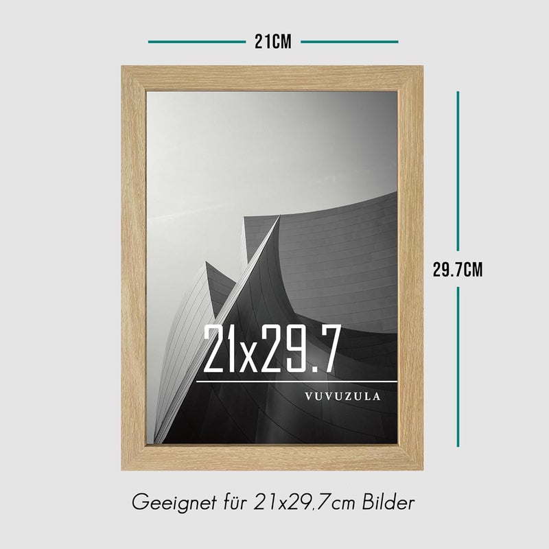VUVUZULA A4 Picture Frame, Set of 3, Natural Wood Matt, Acrylic Glass Photo Frame, MDF Frame with Stand and Wall Mount, 21 x 30 cm, Set of 3 - Image 2