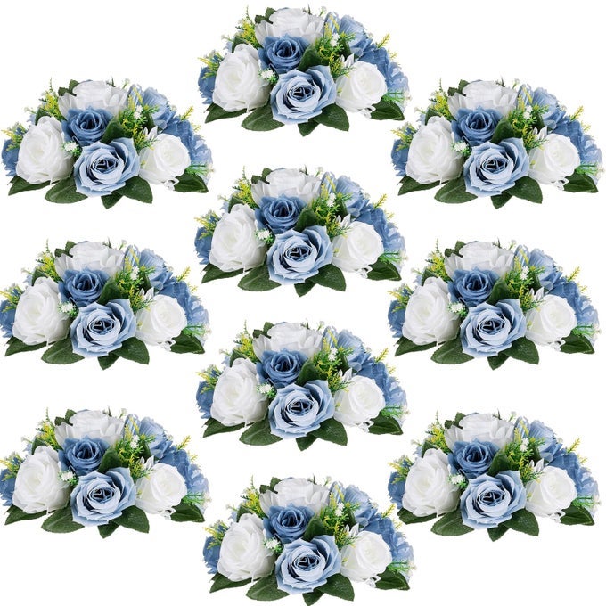 FLOWER BALLS FOR CENTERPIECES 10 PCS ROSE BALLS ARTIFICIAL FLOWERS DUSTY BLUE FAKE FLOWER BALL KISSING BALL SILK ROSES WEDDING FLOWERS BOUQUETS ARRANGEMENT FOR PARTY VALENTINES DAY HOME DECOR
