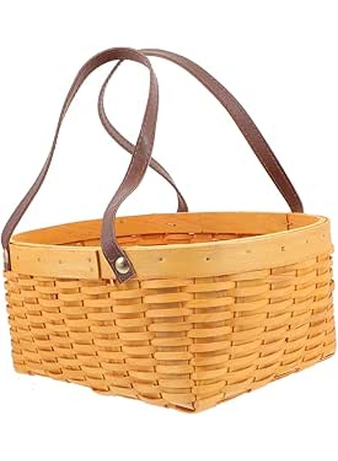 Natural Hand Woven Large Picnic Basket with Handle for Storage Fruits Flowers Snacks Home Garden - Image 1