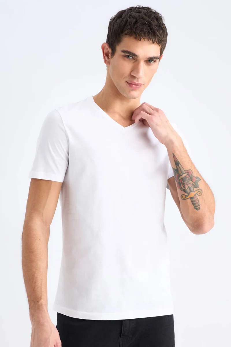 ديفاكتو Slim Fit V Neck Basic Short Sleeve T-Shirt