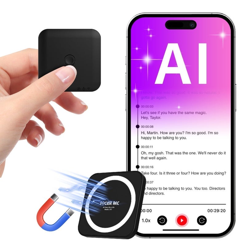 FoCase Rec FoCase Note AI Voice Recorder, Transcribe, Summarize & Translation with AI, APP Control, 64GB Storage, Support 112 Languages, Ultra-Slim Magnetic Dictaphone Note Taker for Calls, Lectures and Meetings - Image 1