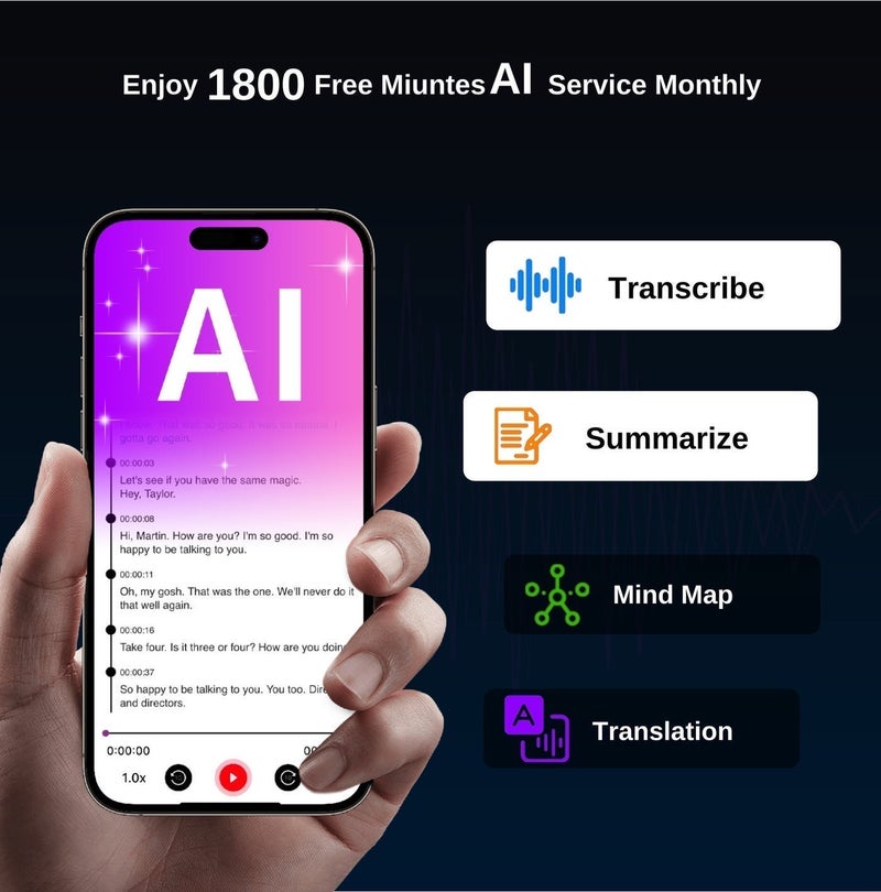 FoCase Rec FoCase Note AI Voice Recorder, Transcribe, Summarize & Translation with AI, APP Control, 64GB Storage, Support 112 Languages, Ultra-Slim Magnetic Dictaphone Note Taker for Calls, Lectures and Meetings - Image 3