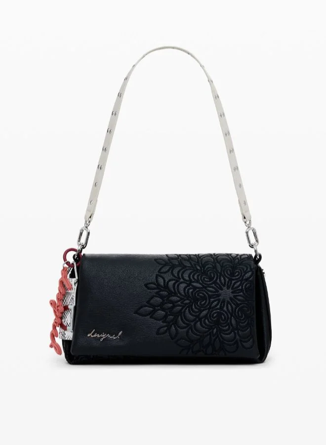 Medium faux leather embroidered crossbody bag