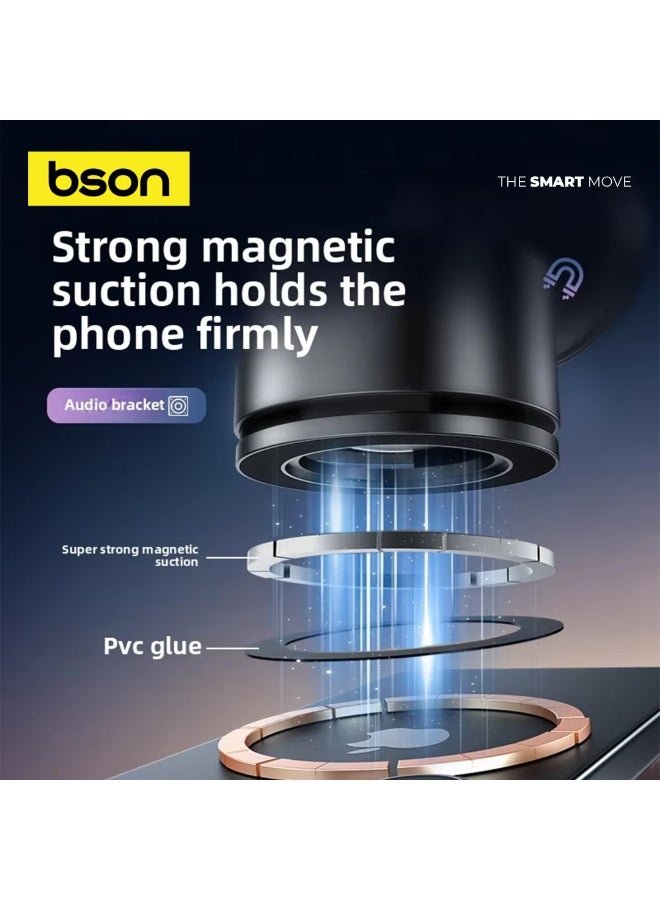 BSON حامل هاتف مغناطيسي إيكو مع مكبر صوت - 2 في 1 متوافق مع MagSafe مع قاعدة شفط فراغ، دوران 180° واستخدام بدون يدين للمكتب، لوحة القيادة، السطح أو جانب السرير - Image 2