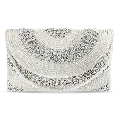 Peora Silver Clutch Purses for Women Wedding Handmade Evening Handbags Party Bridal Clutch - Image 1