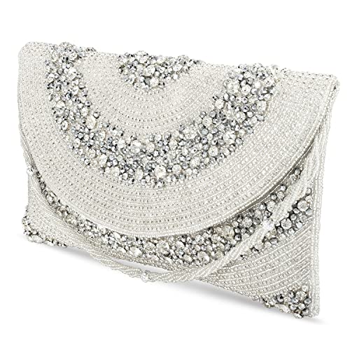 Peora Silver Clutch Purses for Women Wedding Handmade Evening Handbags Party Bridal Clutch - Image 5