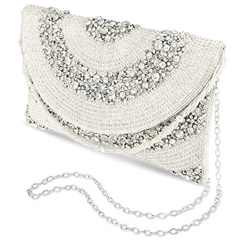 Peora Silver Clutch Purses for Women Wedding Handmade Evening Handbags Party Bridal Clutch - Image 4
