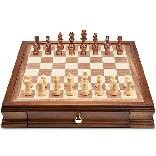 AMEROUS 12.8" x 12.8" Magnetic Wooden Chess Set with 2 Built-in Storage Drawers - 2 Bonus Extra Queens - Gift Packaging - Staunton Chess Pieces, Board Games Chess Sets for Adults and Kids - Image 4