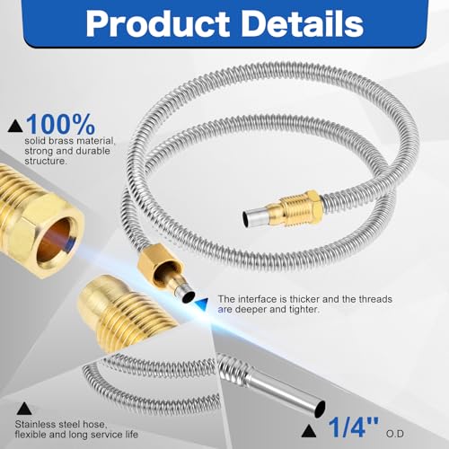 Lemfema 1/4" Pilot Burner Tube Assembly Parts, 24" Stainless Steel Flexible Hose with 7/16”-24UNS Fittings Replacement for Whirlpool Water Heater 00112330 Gas Fryer Pilot Flame Kits - Image 3