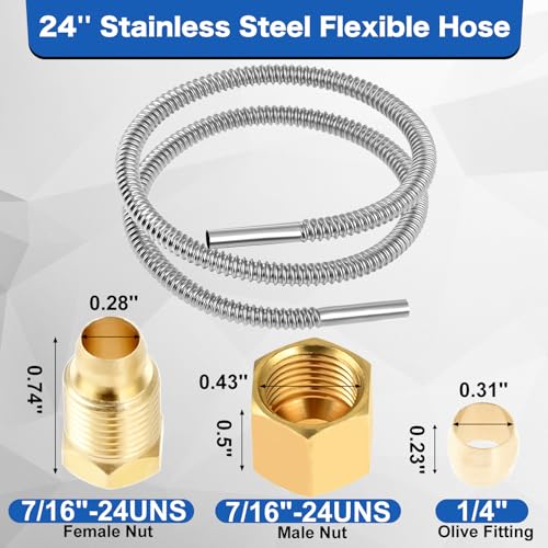 Lemfema 1/4" Pilot Burner Tube Assembly Parts, 24" Stainless Steel Flexible Hose with 7/16”-24UNS Fittings Replacement for Whirlpool Water Heater 00112330 Gas Fryer Pilot Flame Kits - Image 2