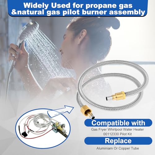 Lemfema 1/4" Pilot Burner Tube Assembly Parts, 24" Stainless Steel Flexible Hose with 7/16”-24UNS Fittings Replacement for Whirlpool Water Heater 00112330 Gas Fryer Pilot Flame Kits - Image 5
