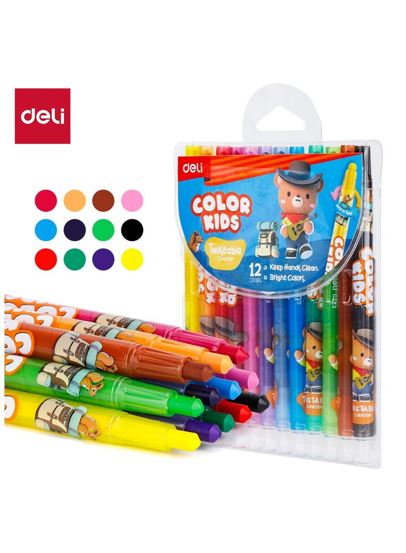 Deli EC223-12 Twistable Crayons Ø10×165mm, 12 Colors – ideal for clean and fun coloring - Image 1