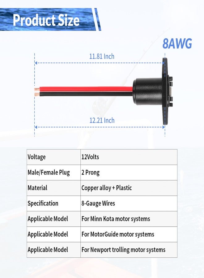 Kicofyee Trolling Motor Plug 8 Gauge 2 Wire 12V-24V Compatible with Minn Kota Marine Boat Waterproof Trolling Motor Connector (Plug-MA08) - Image 2