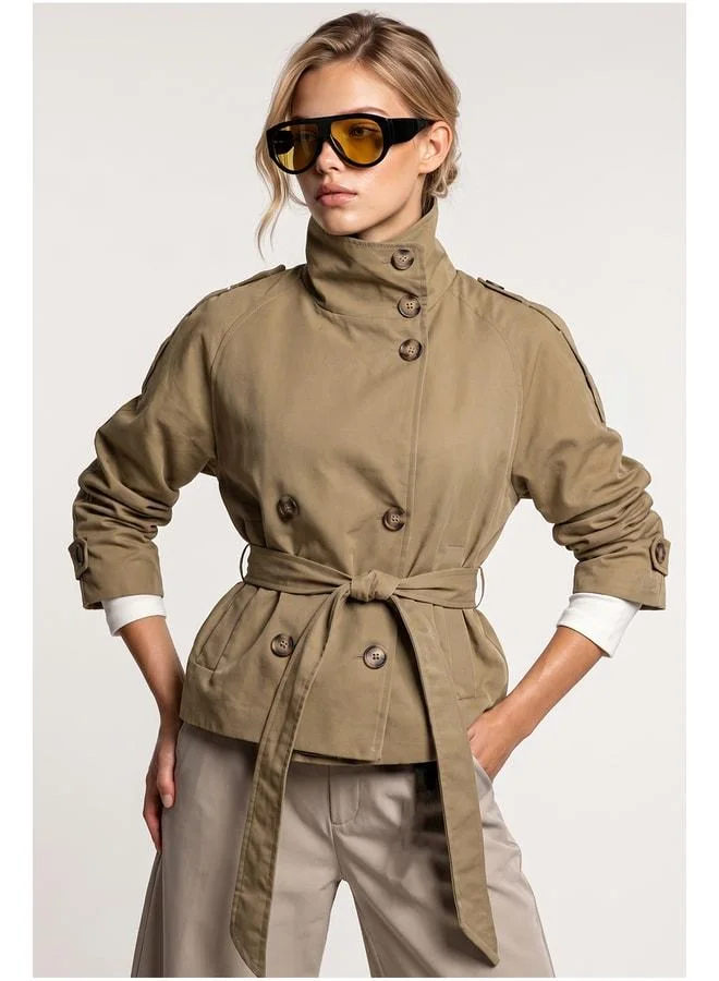 Lovely Istanbul Belted Short Trench Coat LAZ0013 OLIVE GREEN.
