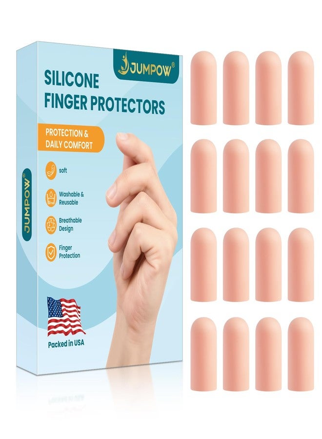 JUMPOW Gel Finger Cots Protectors, Silicone Finger Covers Caps Sleeves Flexible Shields for Fingertip Thumb Protection, Arthritis, Rubbing, Cracking, Hangnail & Pain Relief (Complexion, M, 16PCS) - Image 1