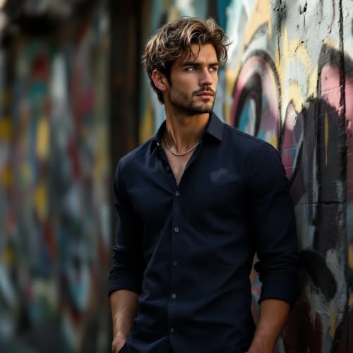 Glowic Men's Plain Casual Shirt | Cotton Soft & Breathable Fabric | Full Sleeve Comfort Fit Stylish Solid Shirts for Office (in, Alpha, 2XL, Regular, Navy Blue) - Image 3