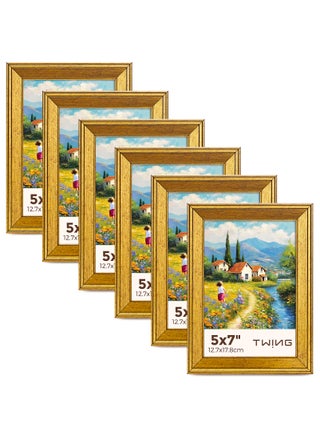 TWING 5x7 Gold Picture Frames Set of 6Rustic Gold Frames Display Pictures 4x6 with Mat or 5x7 Without MatTabletop Display and Wall Mounting Home Collage Photo FrameSet for Wall Gallery - pzsku/Z17D43AF114E5B1AE0A7CZ/45/1750417168/be74917b-c046-4449-ae8f-9eed90b63db0