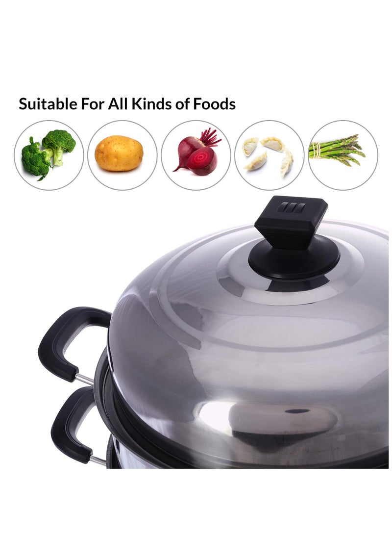 Bright Home 3-Layer Stainless Steel Steamer Pot Premium Heavy Duty Stainless Steel Steamer Pot Set Dishwasher Safe Steamer Pot Compatible with Gas, Electric, Grill Stove - Image 4