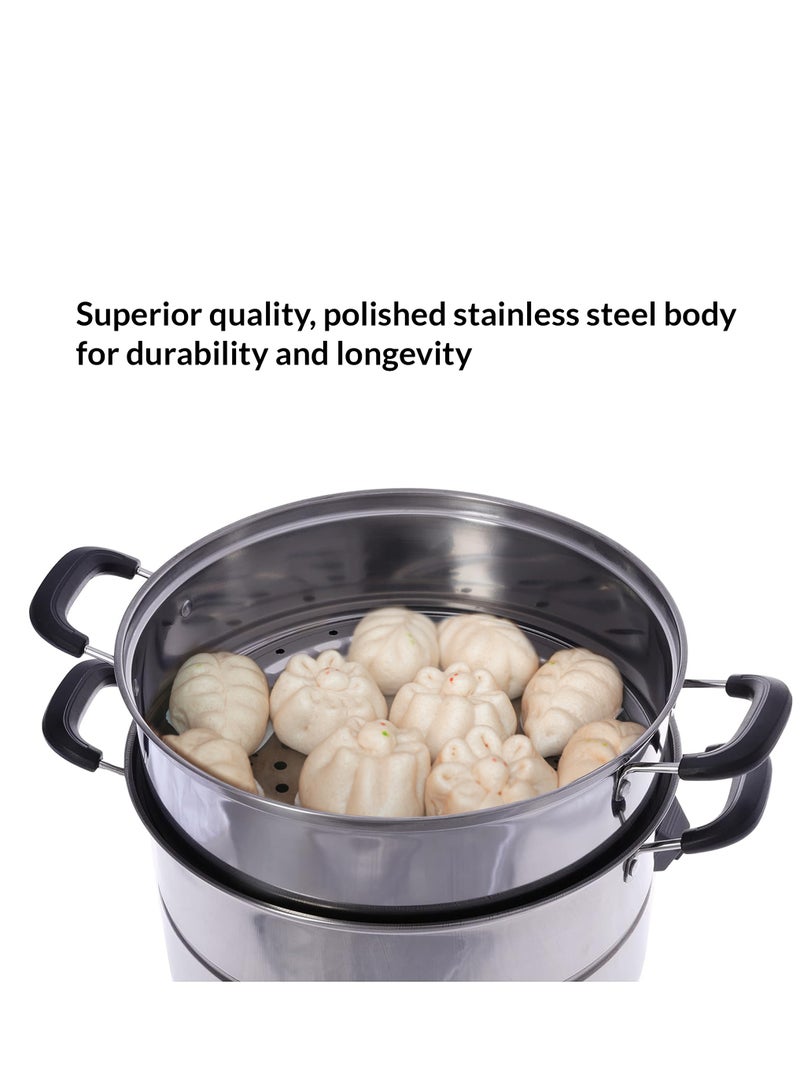 Bright Home 3-Layer Stainless Steel Steamer Pot Premium Heavy Duty Stainless Steel Steamer Pot Set Dishwasher Safe Steamer Pot Compatible with Gas, Electric, Grill Stove - Image 2