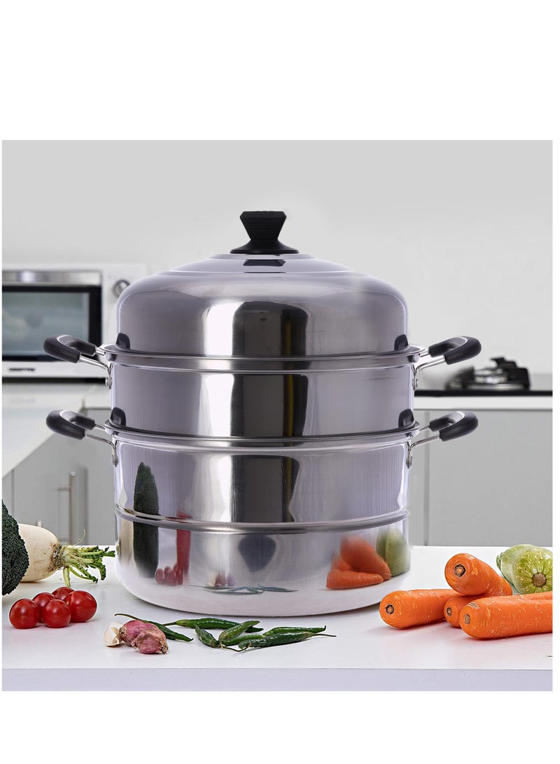 Bright Home 3-Layer Stainless Steel Steamer Pot Premium Heavy Duty Stainless Steel Steamer Pot Set Dishwasher Safe Steamer Pot Compatible with Gas, Electric, Grill Stove - Image 3