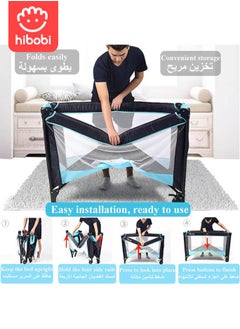 hibobi ساحة لعب محمولة مع حقيبة حمل وحزام كتف، أزرق  - Image 4