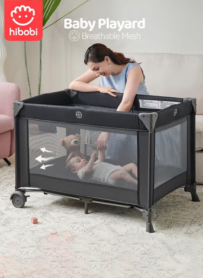 هيبوبي سرير أطفال آمن ومريح مع حواجز شبكية لزيادة التهوية بالداخل، مصنوع من مواد آمنة لطفلك. - Image 1