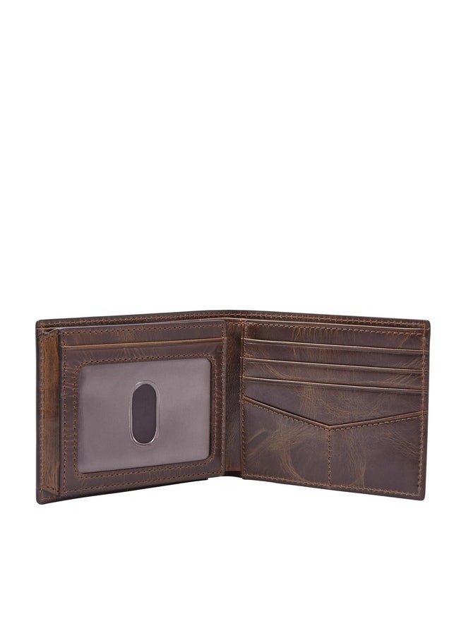 FOSSIL Fossil Men's Derrick Leather RFID-Blocking Bifold with Flip ID Wallet, Dark Brown, (Model: ML3681201)  - Image 2