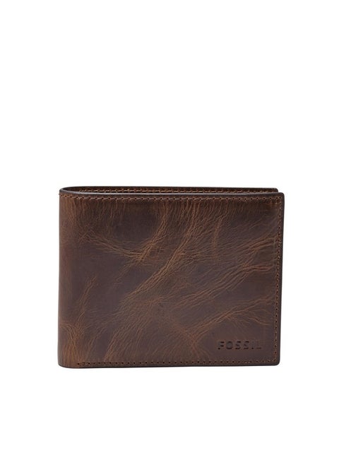 Fossil Men's Derrick Leather RFID-Blocking Bifold with Flip ID Wallet, Dark Brown, (Model: ML3681201)