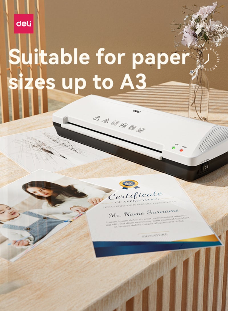 Deli T105 A3 Hot & Cold Laminator Machine, 70–125 Mic, Fast Preheating, 250mm/min Speed - Image 3