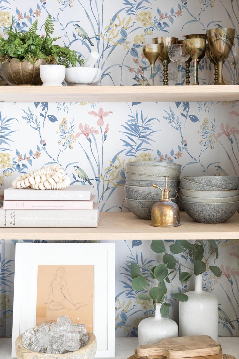 Erfoni 16.9" x118" Boho Floral Peel and Stick Wallpaper Blue Floral and Birds Contact Paper DIY Self Adhesive Removable Wallpaper for Livingroom Cabinet Decor Modern Flower Leaf Wall Paper Vinyl Roll - Image 4