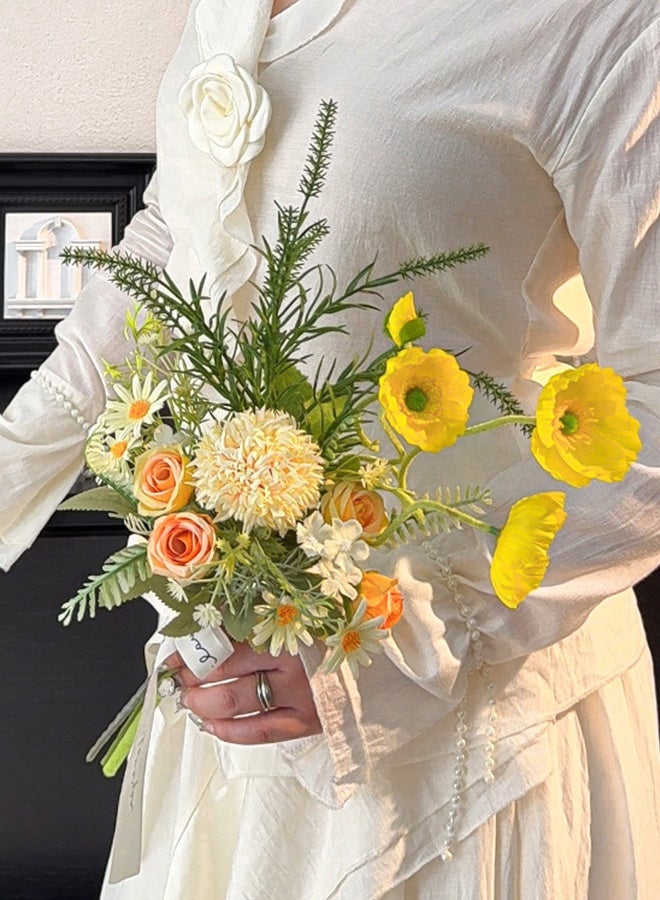 DUNISO Artificial Flowers Bouquet for Decoration Silk Floral Arrangements Faux Flowers Plant Simulated Rose Hydrangea Corn Poppy Mixed Flower Bouquet Wedding Bride Bouquets Tables Centerpieces for Home Decor Indoor Vase Floral Table Decor - Image 4