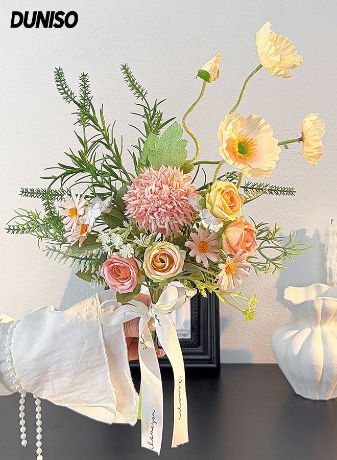 DUNISO Artificial Flowers Bouquet for Decoration Silk Floral Arrangements Faux Flowers Plant Simulated Rose Hydrangea Corn Poppy Mixed Flower Bouquet Wedding Bride Bouquets Tables Centerpieces for Home Decor Indoor Vase Floral Table Decor - Image 1