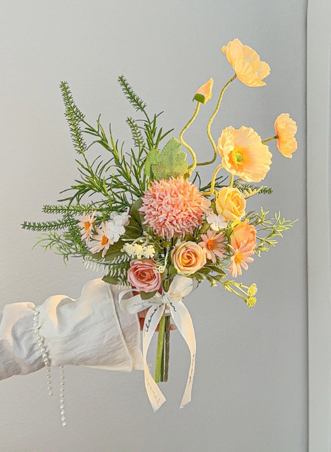 DUNISO Artificial Flowers Bouquet for Decoration Silk Floral Arrangements Faux Flowers Plant Simulated Rose Hydrangea Corn Poppy Mixed Flower Bouquet Wedding Bride Bouquets Tables Centerpieces for Home Decor Indoor Vase Floral Table Decor - Image 3