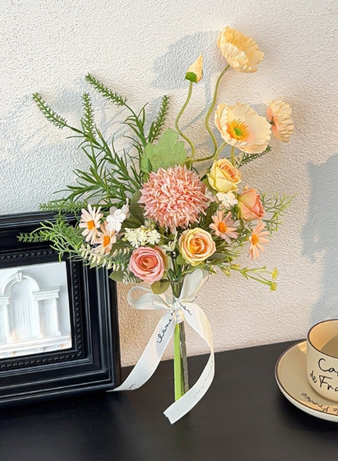 DUNISO Artificial Flowers Bouquet for Decoration Silk Floral Arrangements Faux Flowers Plant Simulated Rose Hydrangea Corn Poppy Mixed Flower Bouquet Wedding Bride Bouquets Tables Centerpieces for Home Decor Indoor Vase Floral Table Decor - Image 5