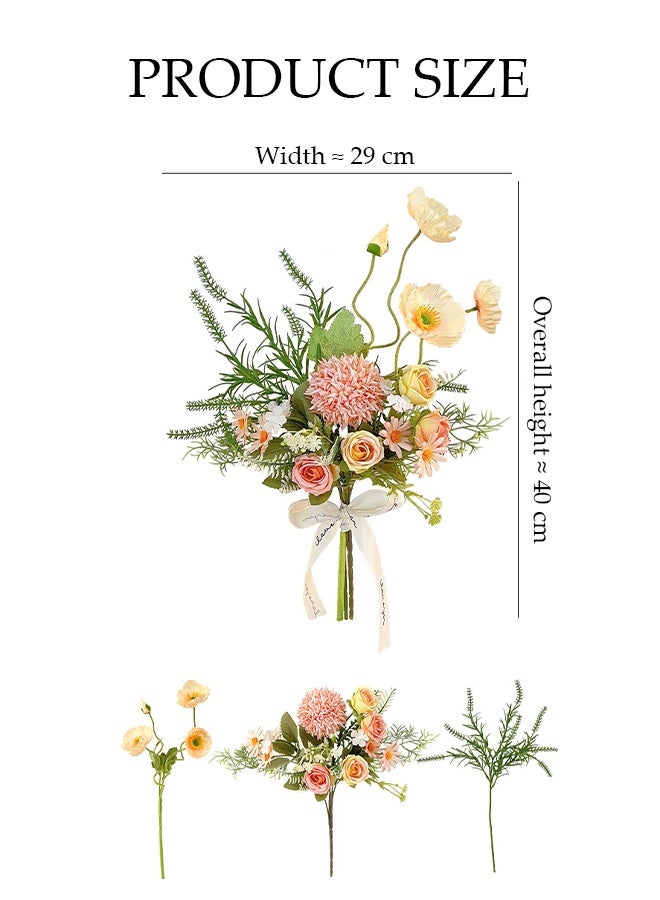 DUNISO Artificial Flowers Bouquet for Decoration Silk Floral Arrangements Faux Flowers Plant Simulated Rose Hydrangea Corn Poppy Mixed Flower Bouquet Wedding Bride Bouquets Tables Centerpieces for Home Decor Indoor Vase Floral Table Decor - Image 2
