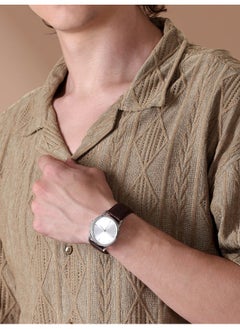 Beyoung Peanut Brown Crochet Half-Sleeves Shirt for Men  - Image 4