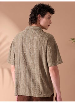 Beyoung Peanut Brown Crochet Half-Sleeves Shirt for Men  - Image 5