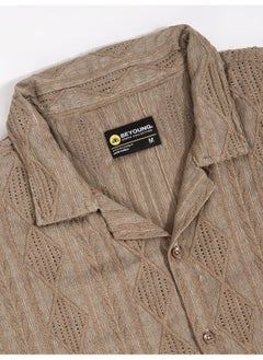 Beyoung Peanut Brown Crochet Half-Sleeves Shirt for Men  - Image 2
