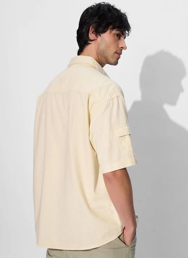 The Souled Store  The Souled Store Men's Oversized Off-White Utility Shirt with Chest Pockets  | Best Price UAE