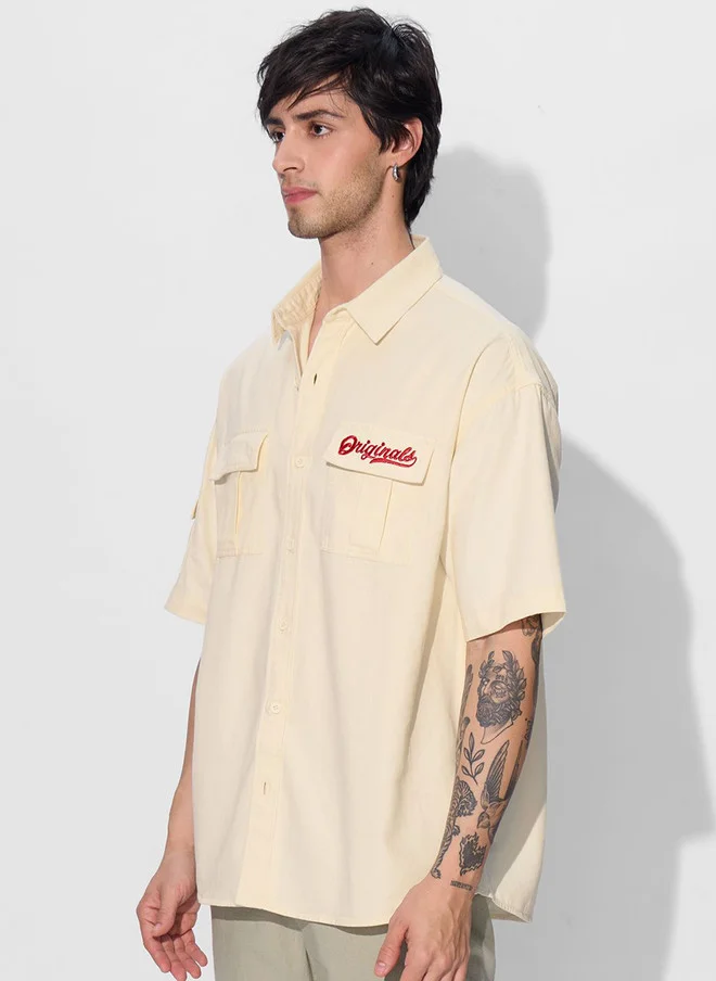 The Souled Store  The Souled Store Men's Oversized Off-White Utility Shirt with Chest Pockets  | Best Price UAE