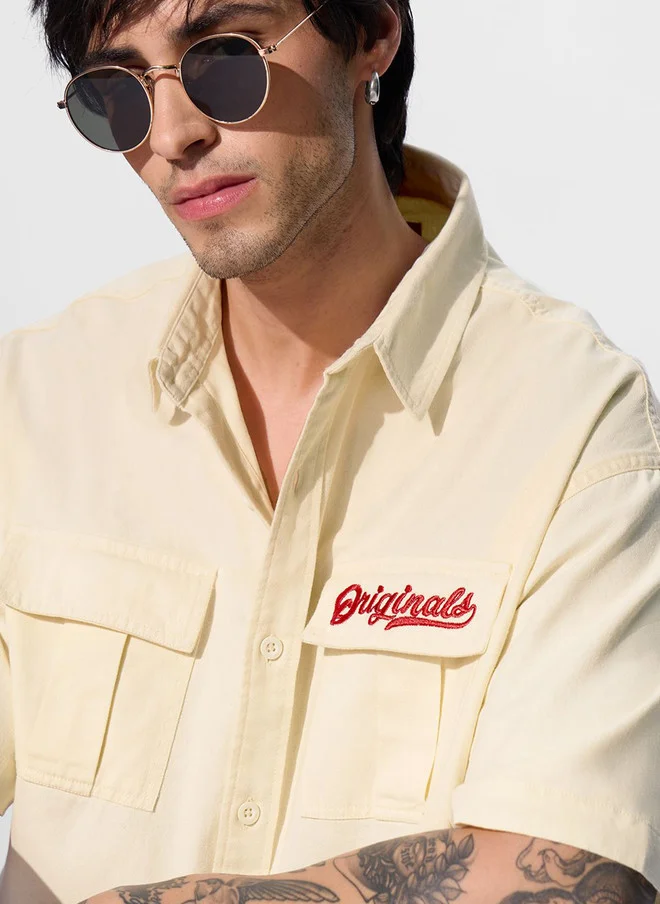 The Souled Store  The Souled Store Men's Oversized Off-White Utility Shirt with Chest Pockets  | Best Price UAE