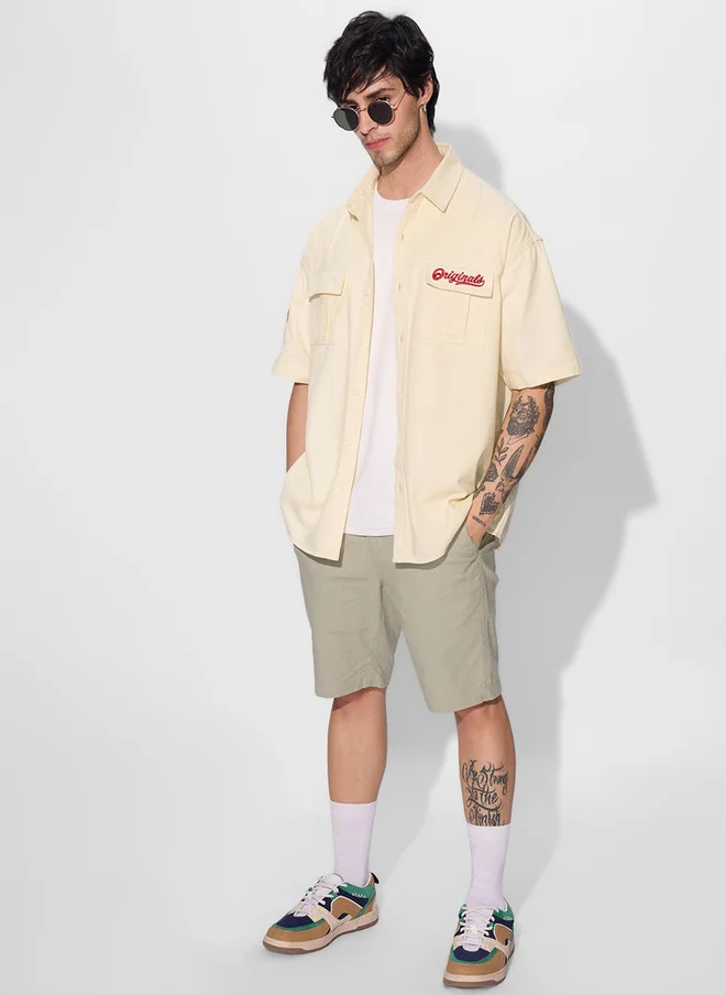 The Souled Store  The Souled Store Men's Oversized Off-White Utility Shirt with Chest Pockets  | Best Price UAE