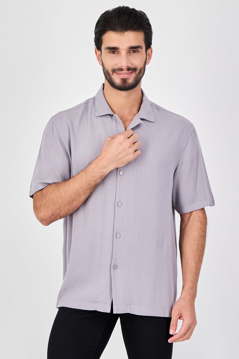 Celio Men Regular Fit Plain Short Sleeve Casual Shirt, Grey - Image 1