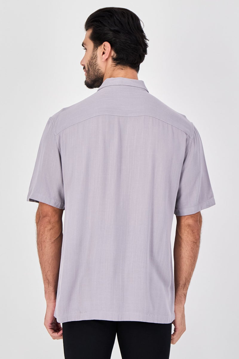 Celio Men Regular Fit Plain Short Sleeve Casual Shirt, Grey - Image 3