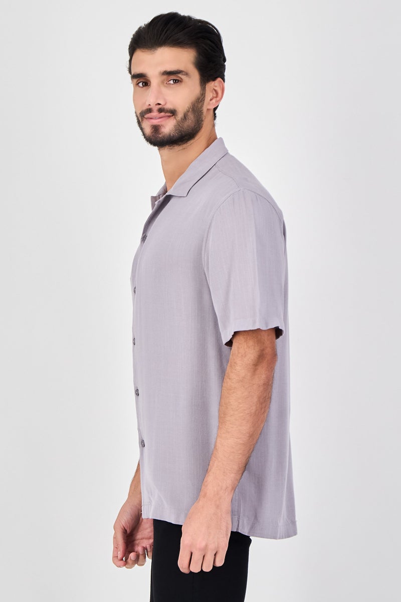 Celio Men Regular Fit Plain Short Sleeve Casual Shirt, Grey - Image 2